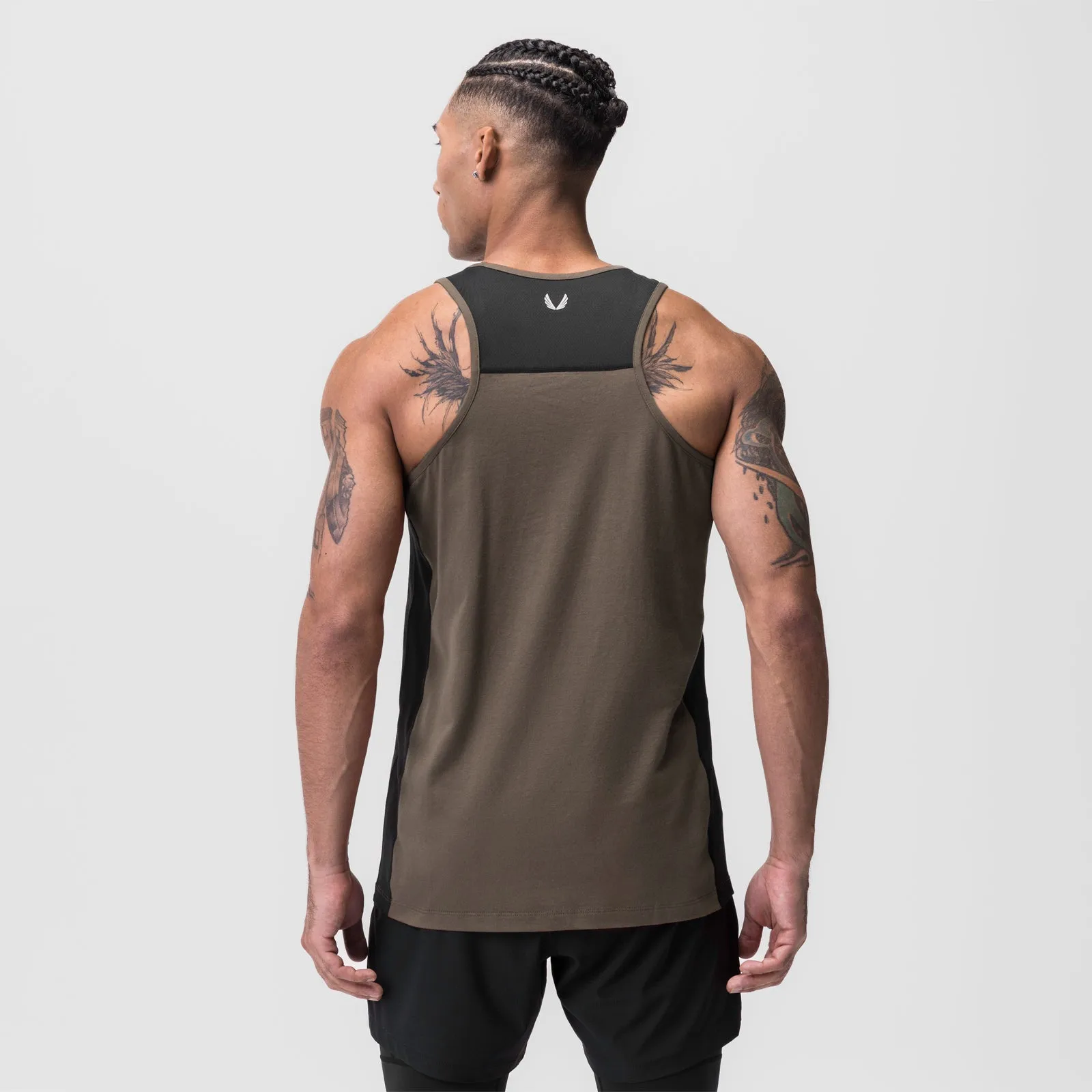 0809. Supima® Mesh Panel Training Singlet  - Deep Taupe