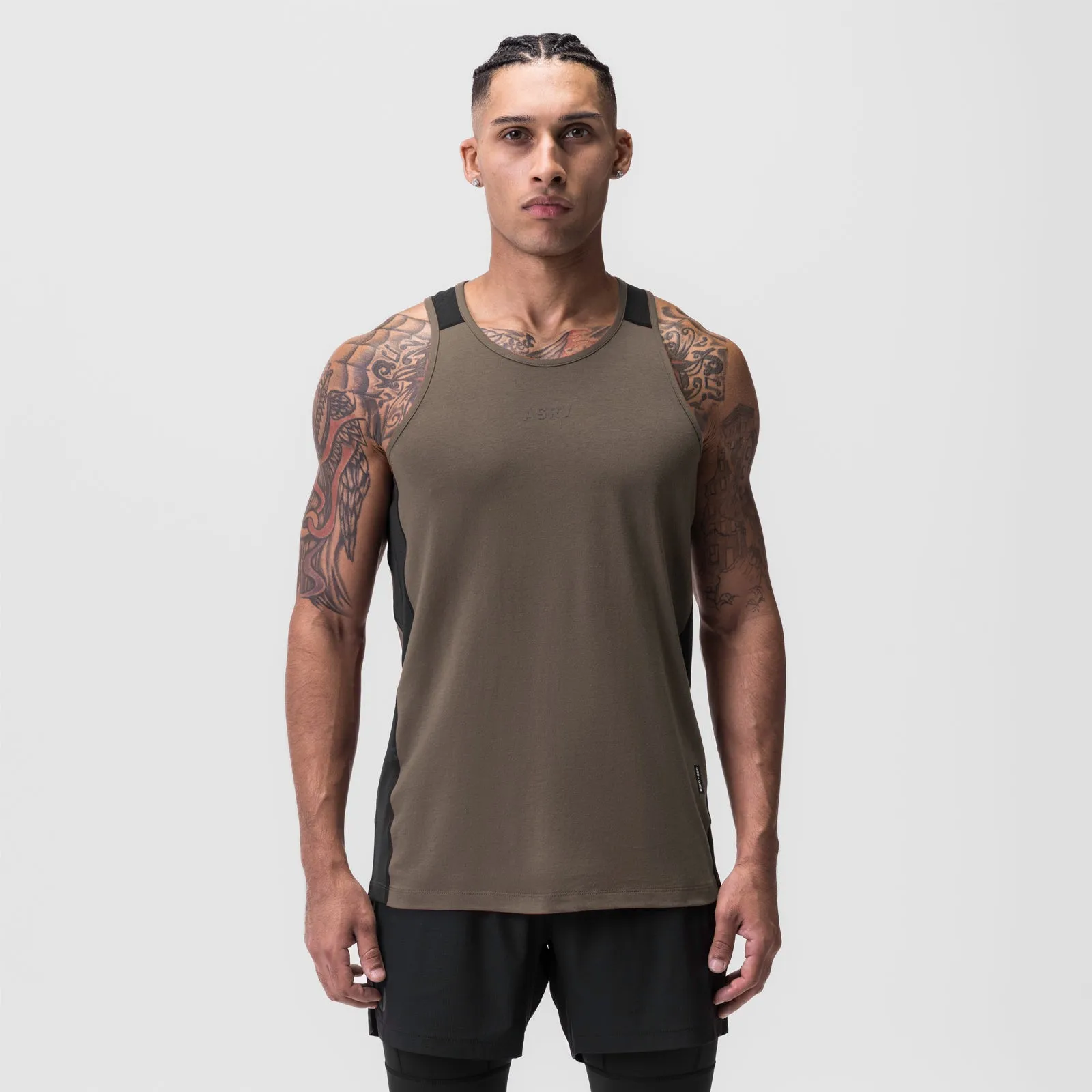 0809. Supima® Mesh Panel Training Singlet  - Deep Taupe
