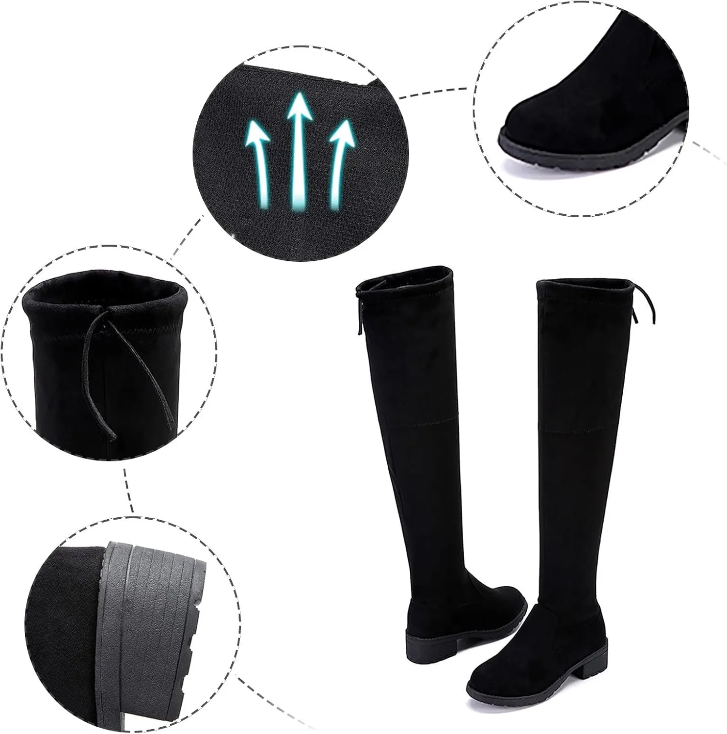 Ankle Boots For Women Lug Sole Over Knee Boots Strappy Suede Thigh High Boots Knee High Boots Tall Bootie