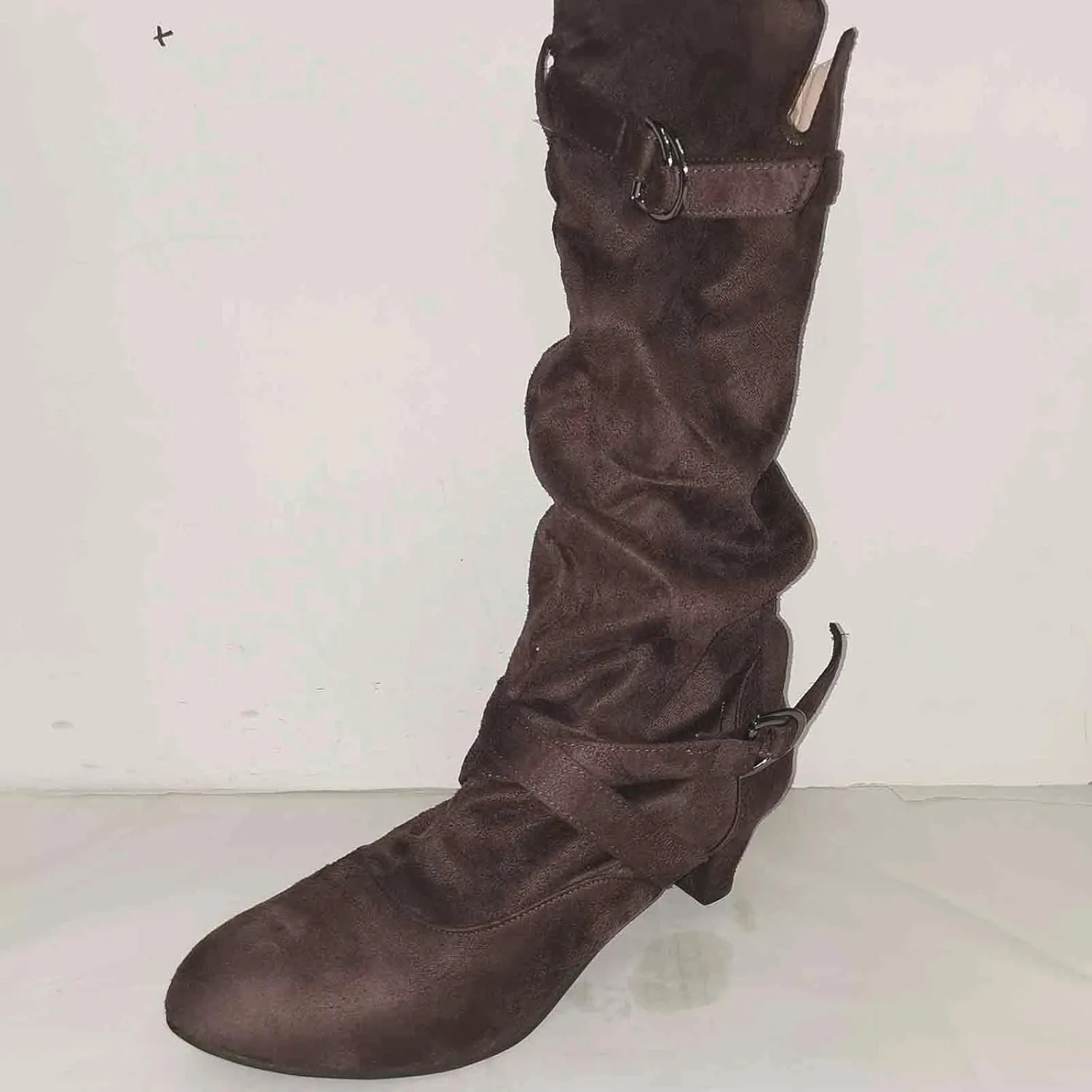 Ankle Boots For Women Suede Cross Belt Thigh High Boots Low Heeled Pull On Knee High Boots Mid Calf Bootie