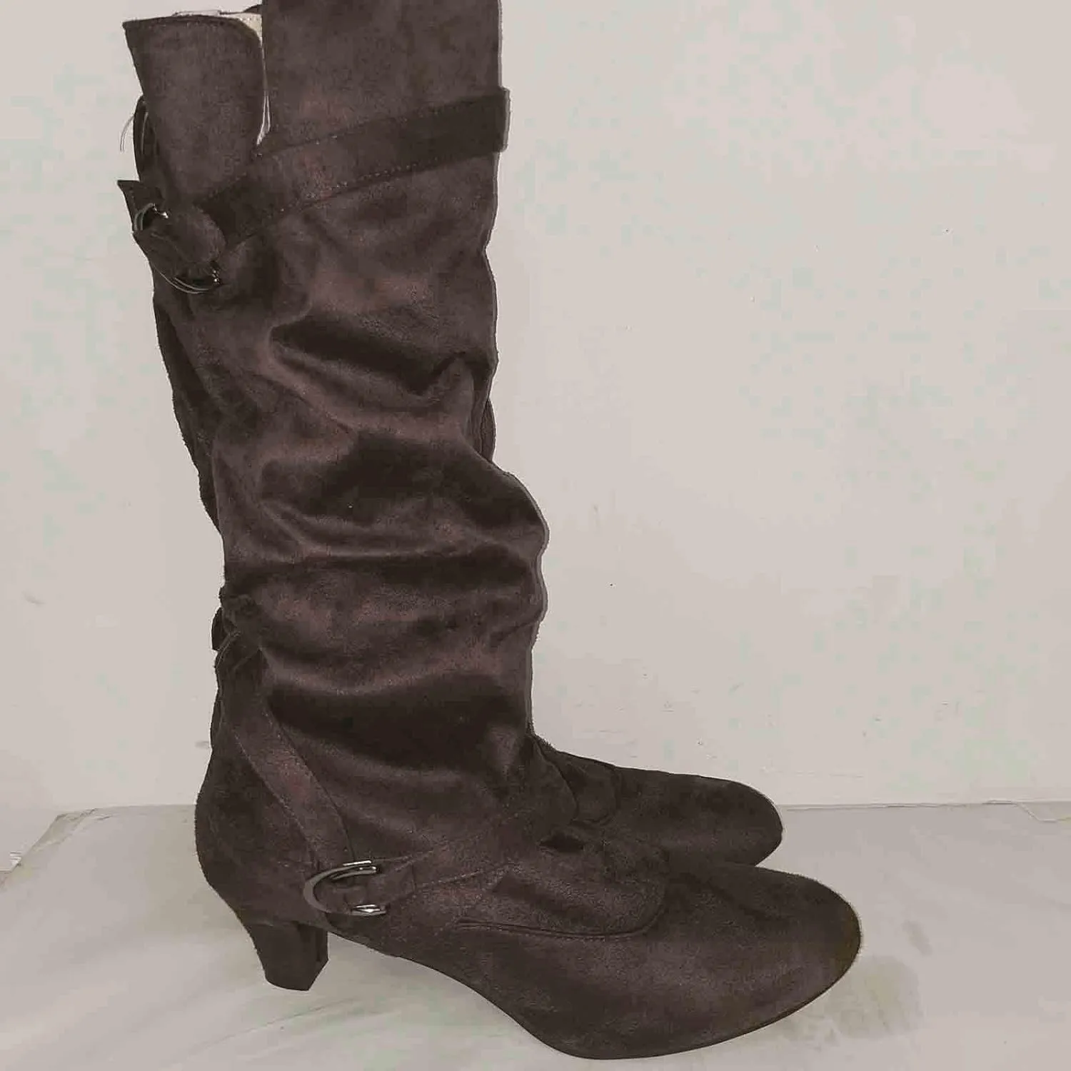 Ankle Boots For Women Suede Cross Belt Thigh High Boots Low Heeled Pull On Knee High Boots Mid Calf Bootie