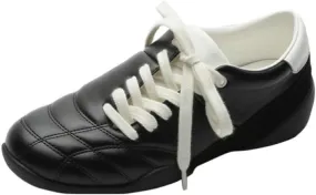 Ballet Sneakers for Women Round Toe Sneakerina Shoes Leather Secret High Arch Sloping Shoelaces Flats Cute Y2K Kawaii Elegant Dressy Fashion Trendy Trainer for Daughter Back to School Summer Outdoors