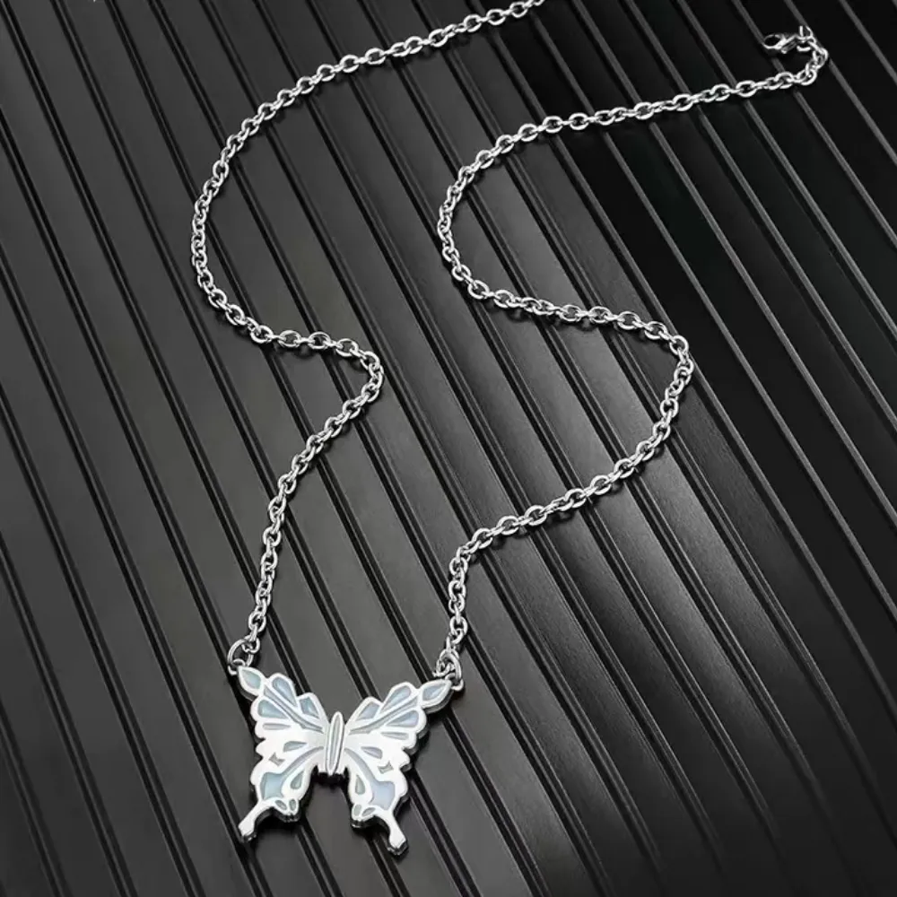 Blue Butterfly Titanium Steel Necklace