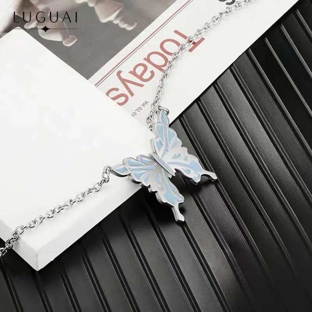 Blue Butterfly Titanium Steel Necklace