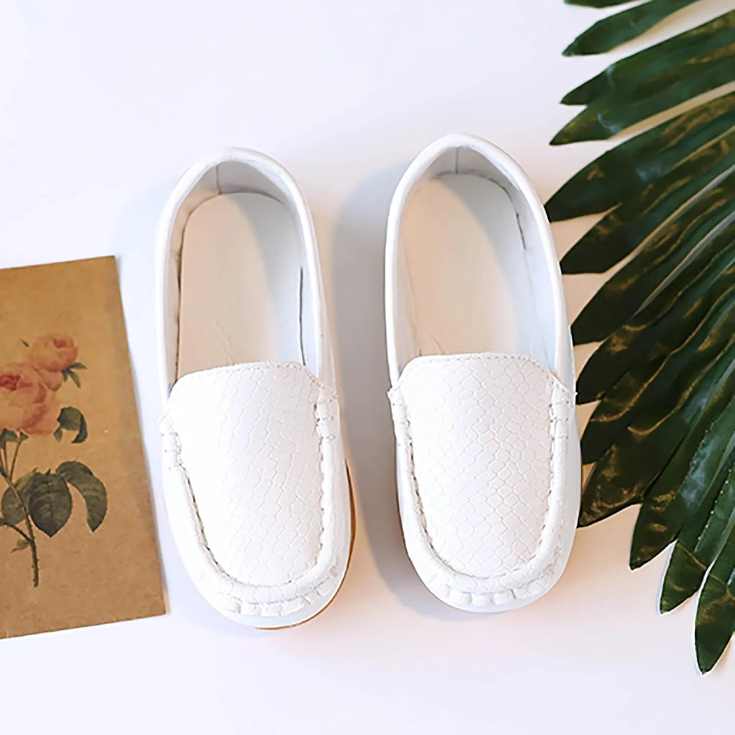Boys Girls Leather Loafers Soft Slip-On Texture Flat𝘀 Boat Dress 𝗠occasin Schooling Daily Casual Walking Shoes