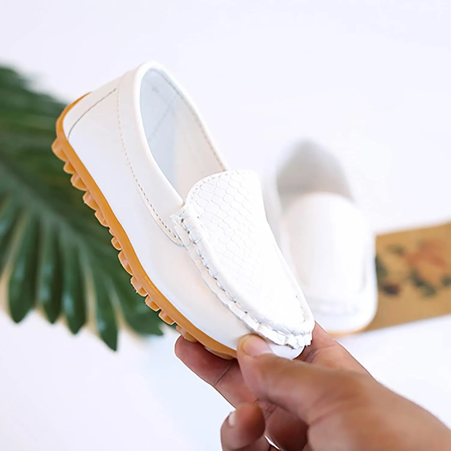 Boys Girls Leather Loafers Soft Slip-On Texture Flat𝘀 Boat Dress 𝗠occasin Schooling Daily Casual Walking Shoes