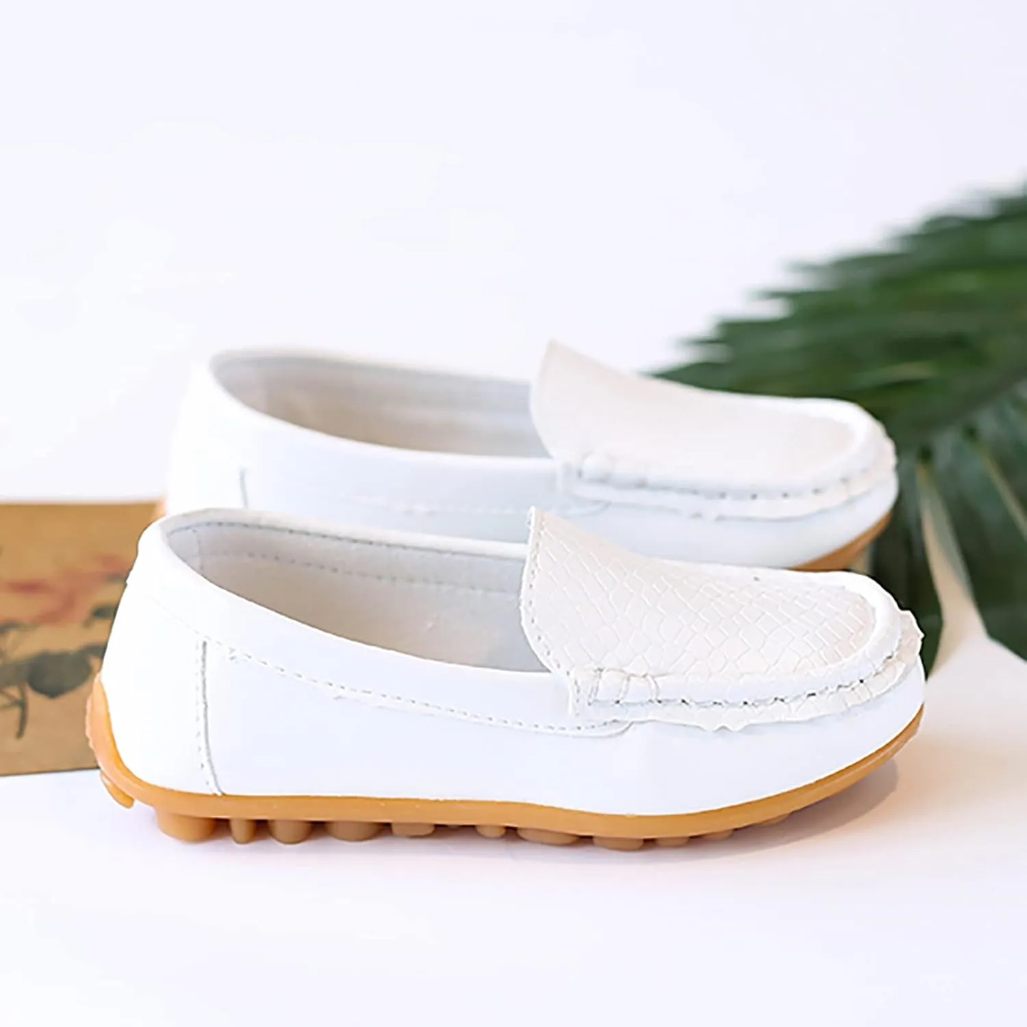 Boys Girls Leather Loafers Soft Slip-On Texture Flat𝘀 Boat Dress 𝗠occasin Schooling Daily Casual Walking Shoes