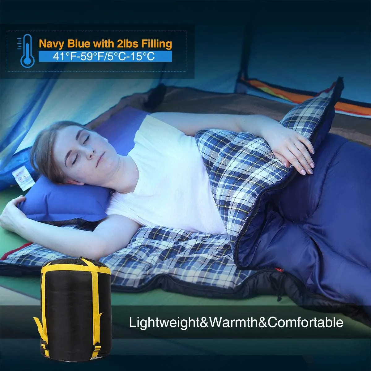 Camping Sleeping Bag for Adult with Cotton Flannel Liner,Red Blue