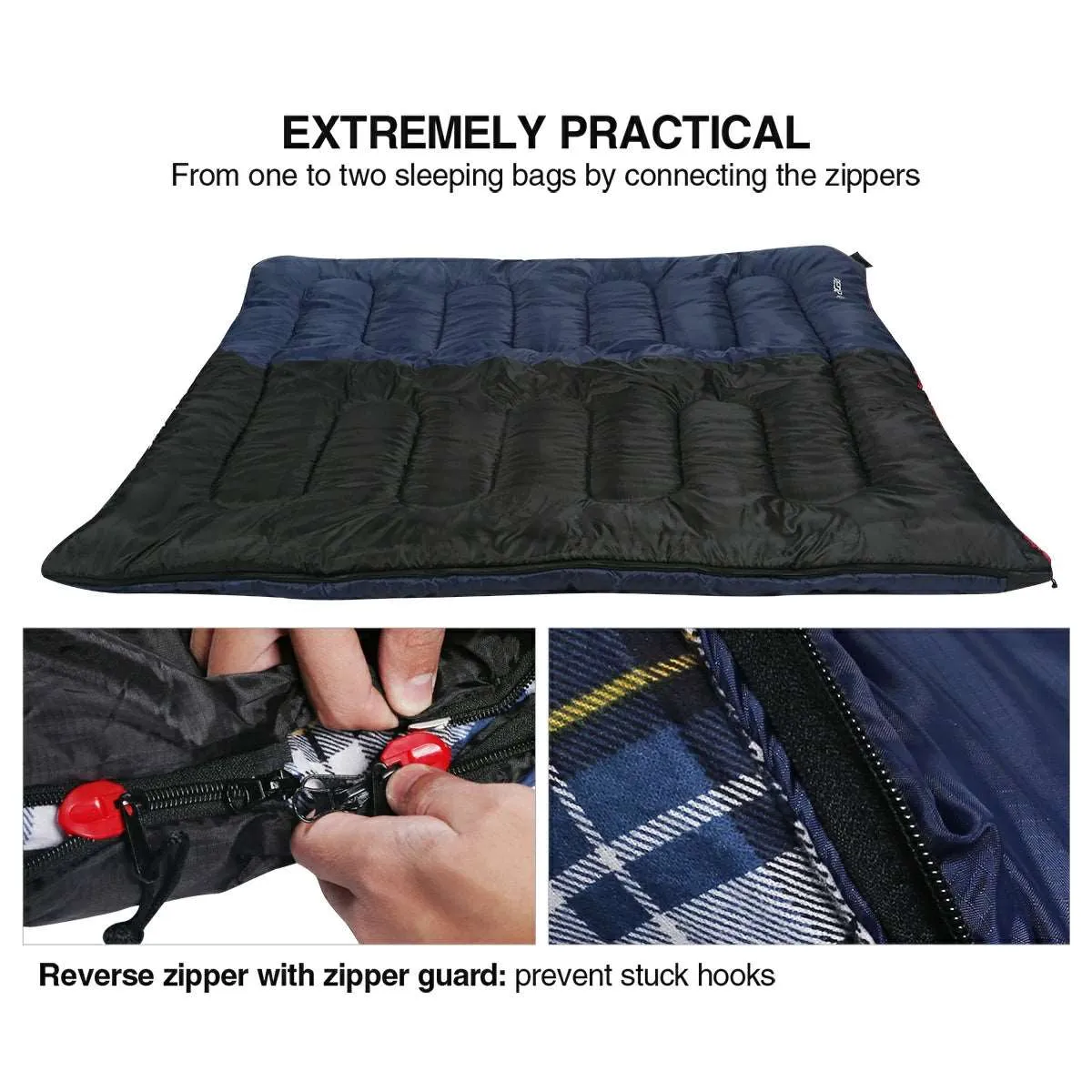 Camping Sleeping Bag for Adult with Cotton Flannel Liner,Red Blue