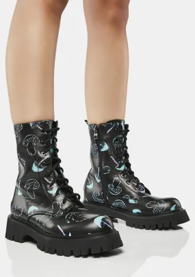 Chrome Shrooms Lace-Up Combat Boots