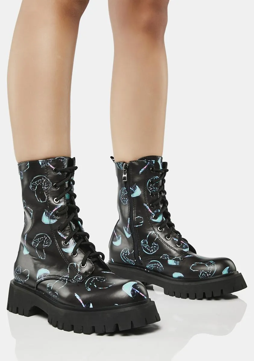 Chrome Shrooms Lace-Up Combat Boots