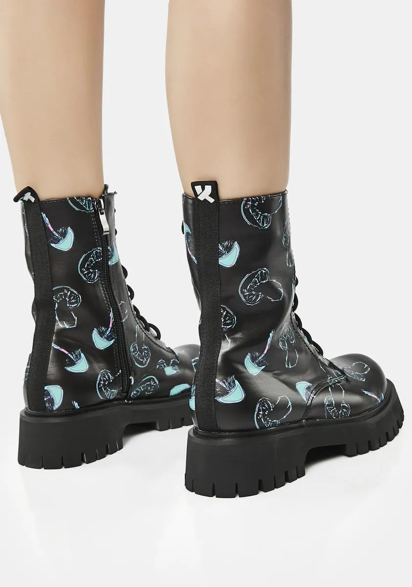 Chrome Shrooms Lace-Up Combat Boots