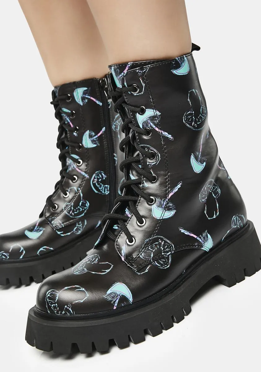 Chrome Shrooms Lace-Up Combat Boots