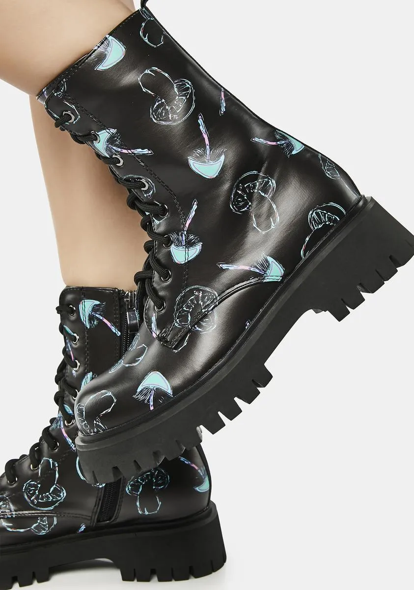 Chrome Shrooms Lace-Up Combat Boots