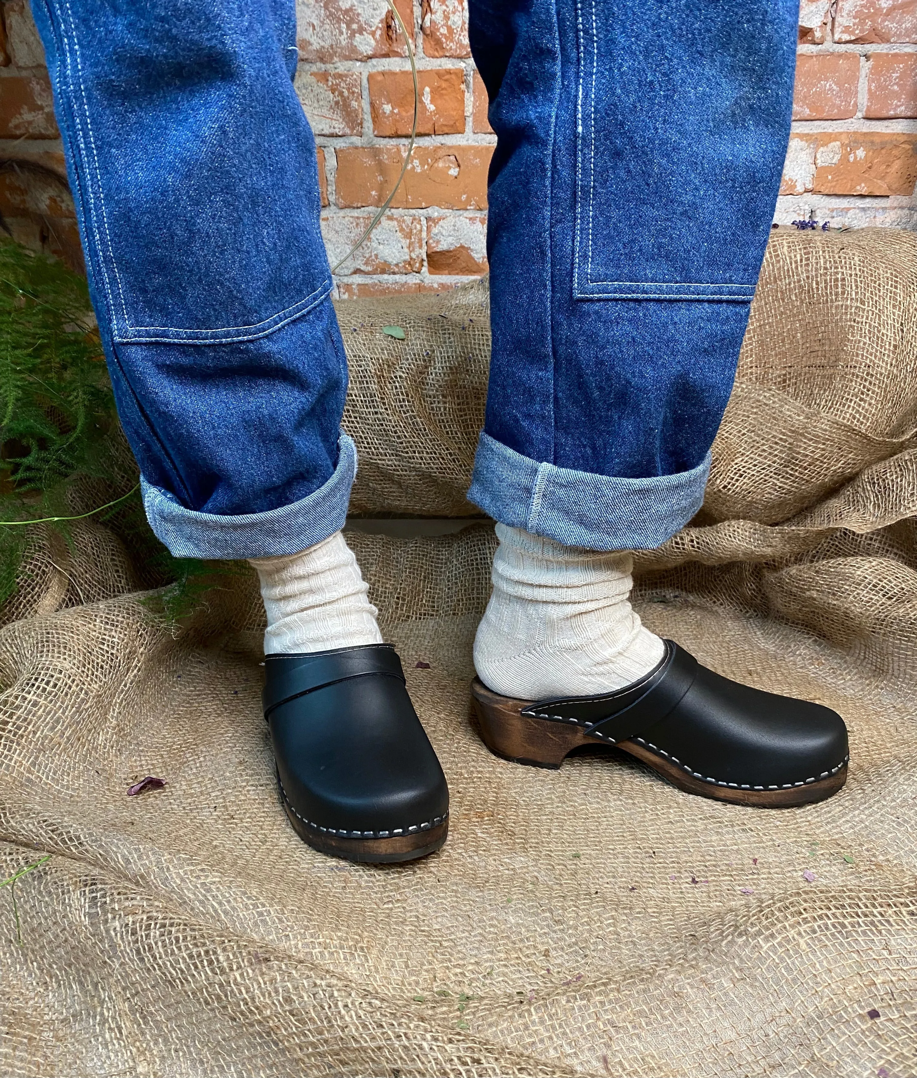 Stylish Black Clogs with Brown Base for Classic Look