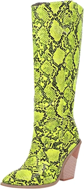 Combat Boots Womens Python Pattern Thigh High Boots Pointed Chunky Heels Knee High Boots Tall Long Bootie