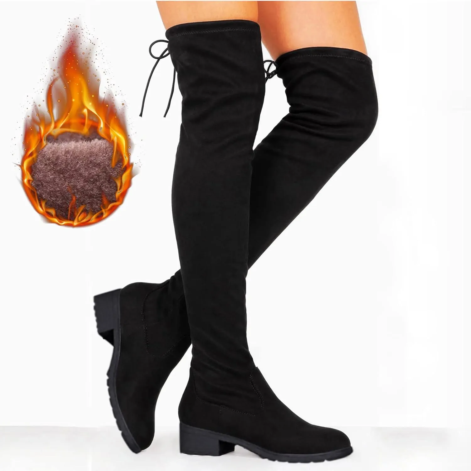 Combat Boots Womens Strap Back Over Knee Boots Suede Long Boots Comfort Chunky Heels Thigh High Dress Boots