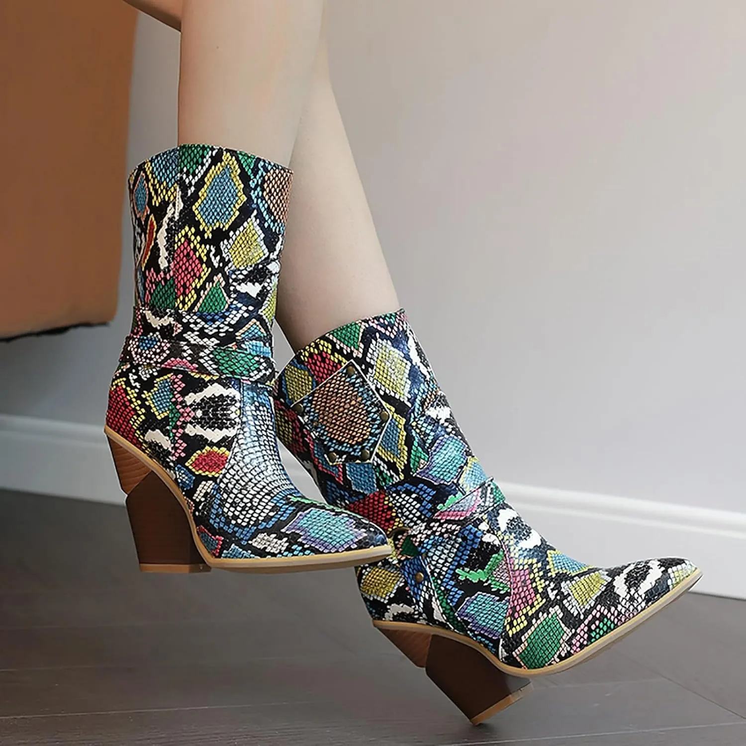 Cowboy Boots For Women Pointy Toe Women's Western Boots Cowgirl Boots Mid Calf Boots Rain Boots Cowgirl Pull On Western Side