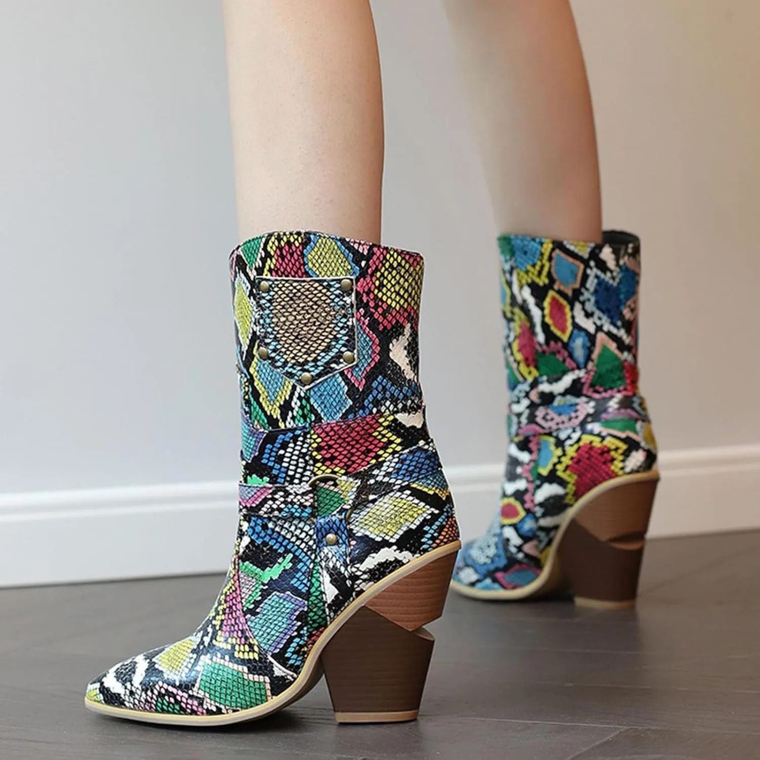 Cowboy Boots For Women Pointy Toe Women's Western Boots Cowgirl Boots Mid Calf Boots Rain Boots Cowgirl Pull On Western Side