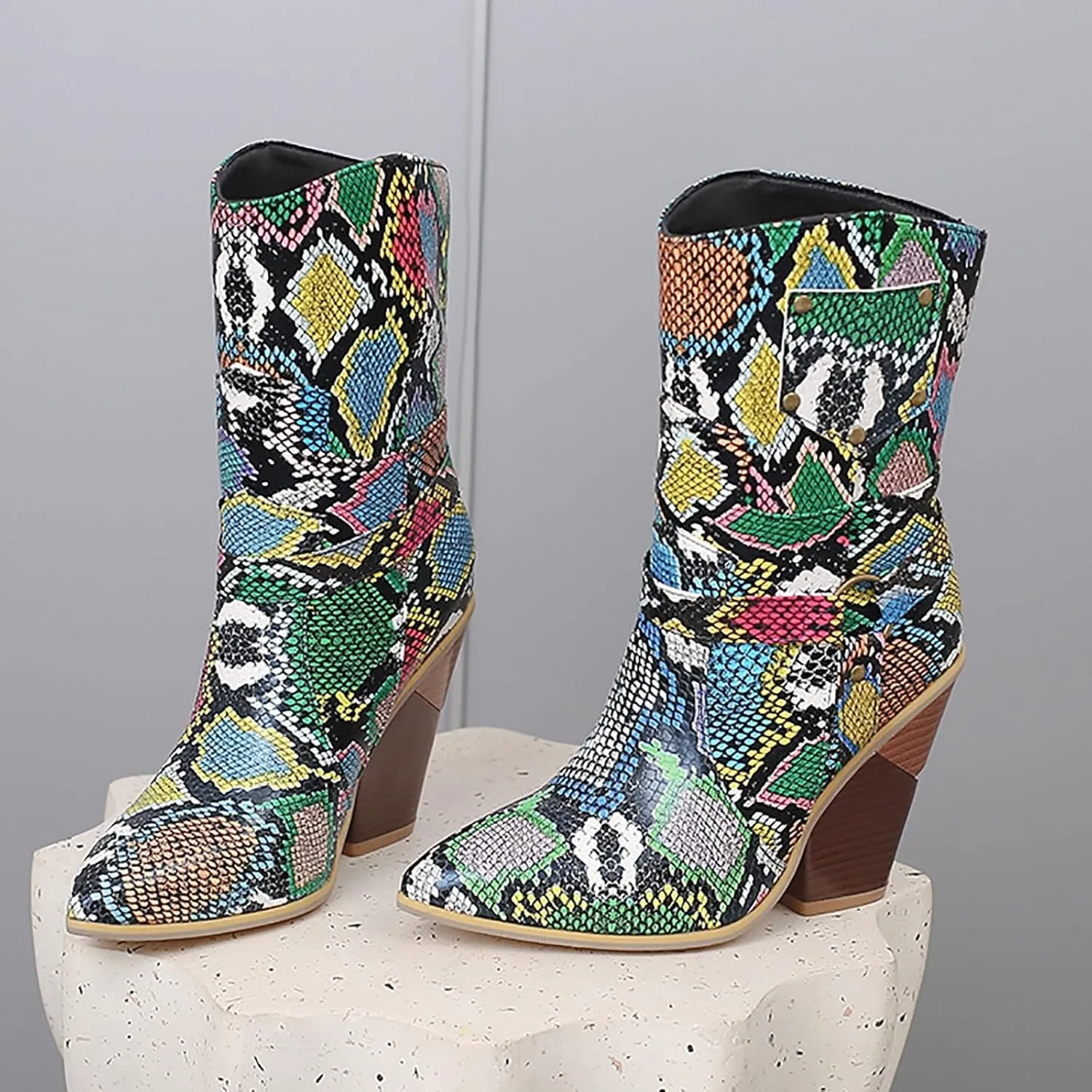 Cowboy Boots For Women Pointy Toe Women's Western Boots Cowgirl Boots Mid Calf Boots Rain Boots Cowgirl Pull On Western Side