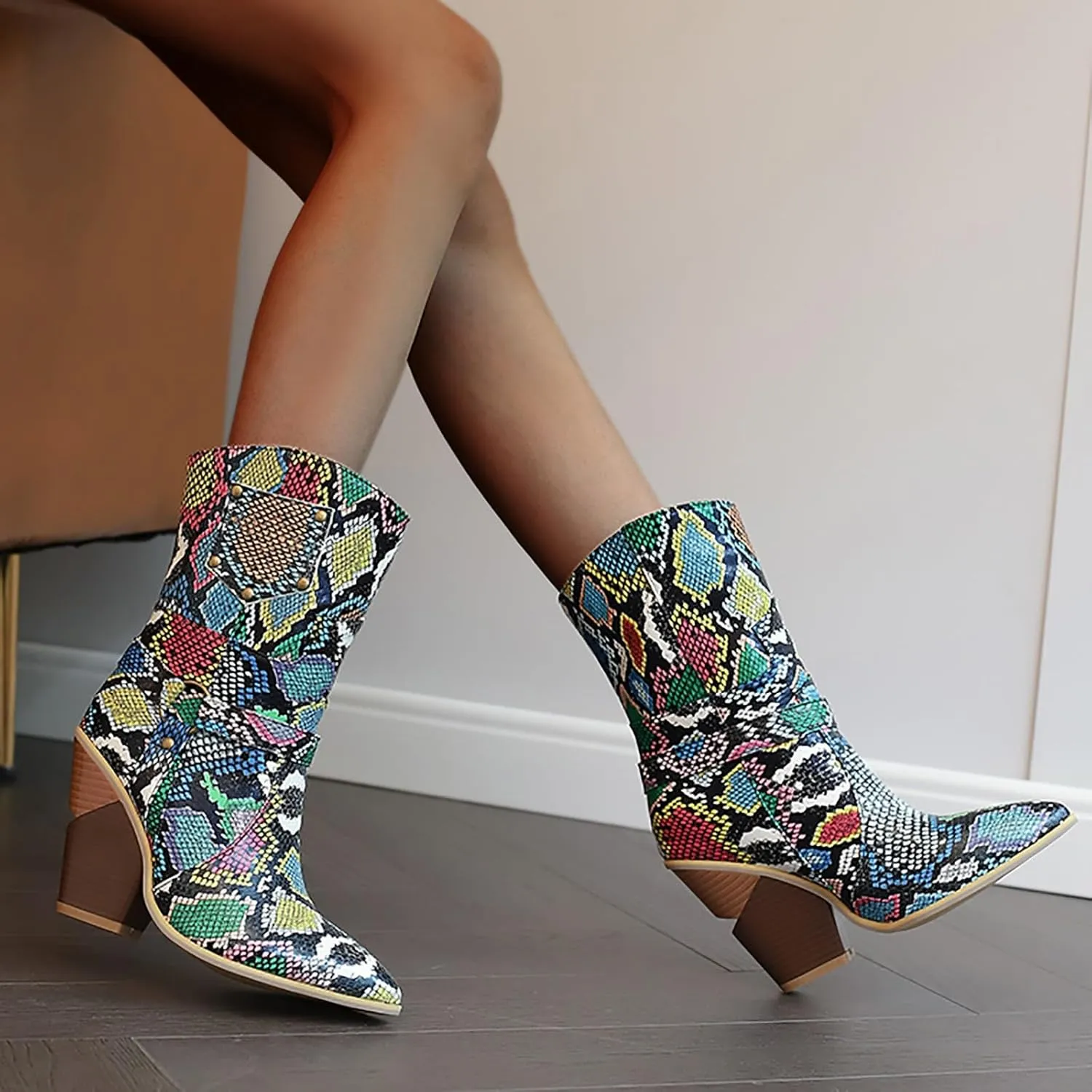 Cowboy Boots For Women Pointy Toe Women's Western Boots Cowgirl Boots Mid Calf Boots Rain Boots Cowgirl Pull On Western Side