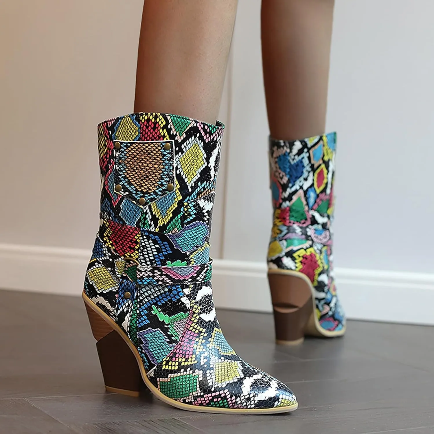 Cowboy Boots For Women Pointy Toe Women's Western Boots Cowgirl Boots Mid Calf Boots Rain Boots Cowgirl Pull On Western Side