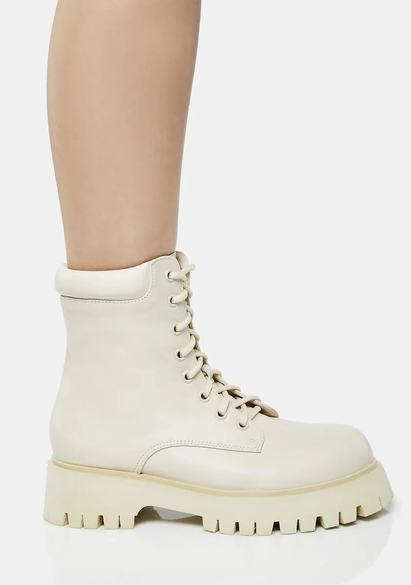 Cream Redoran Padded Combat Boots