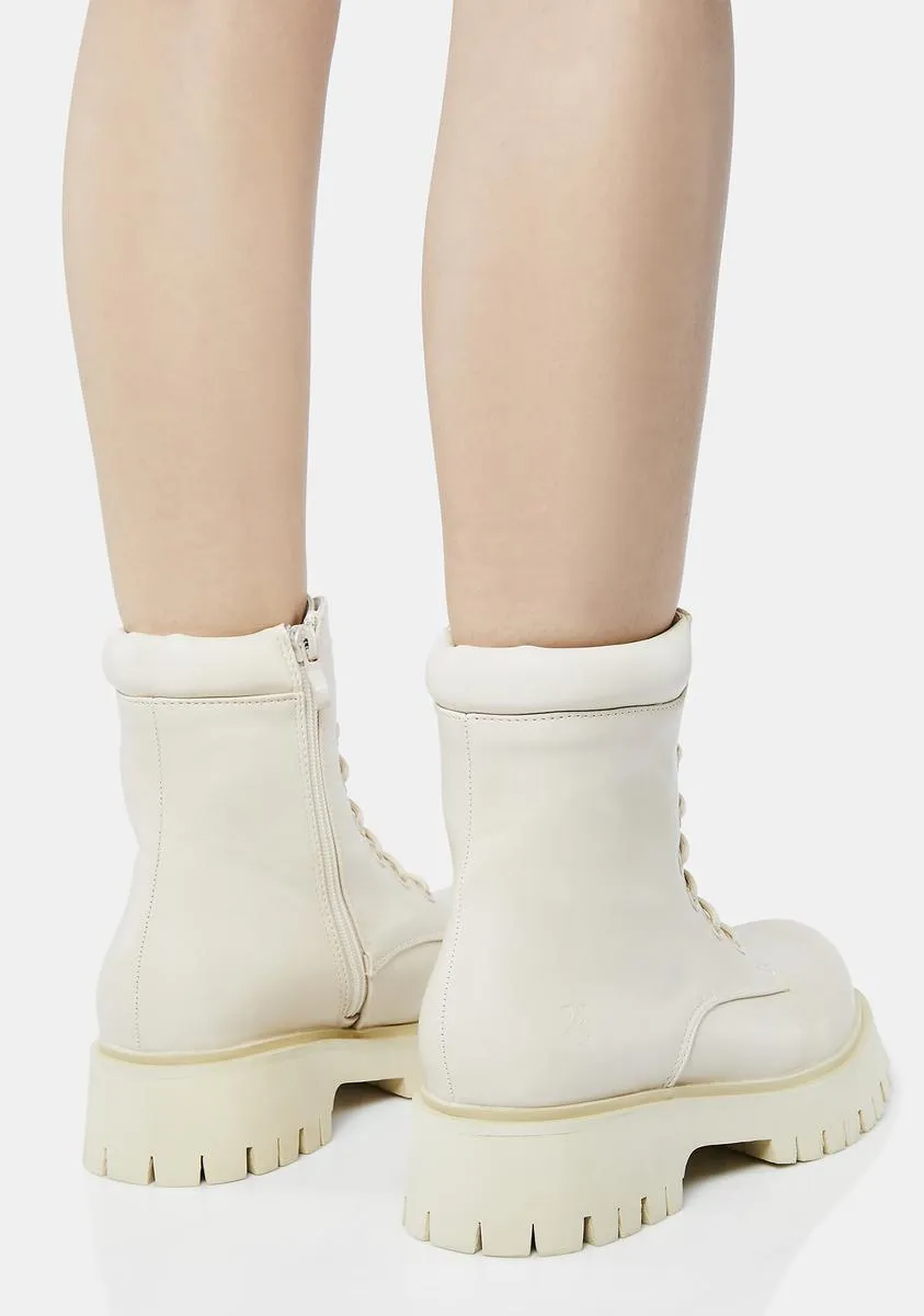 Cream Redoran Padded Combat Boots