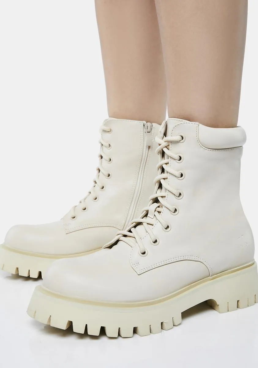Cream Redoran Padded Combat Boots