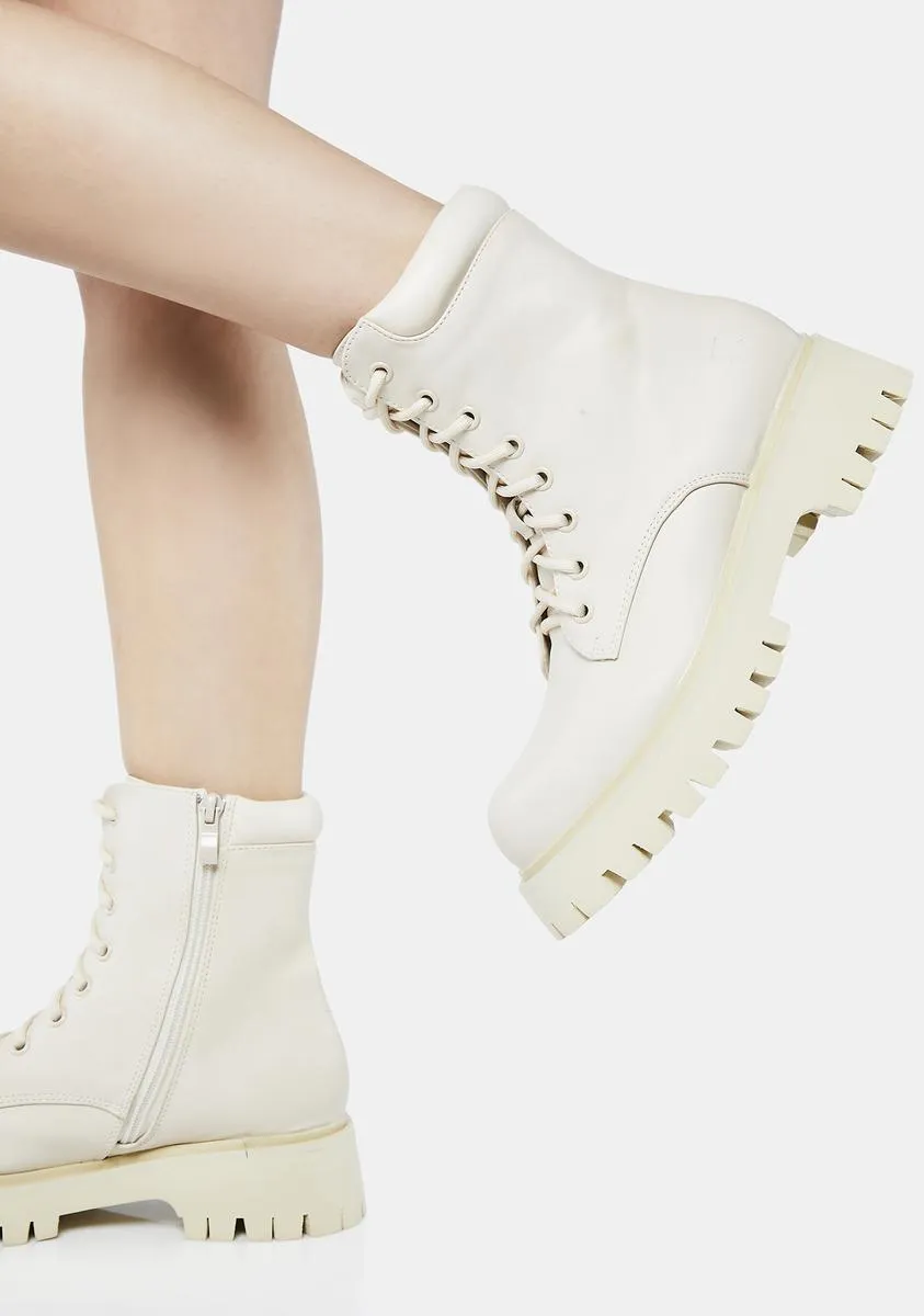 Cream Redoran Padded Combat Boots