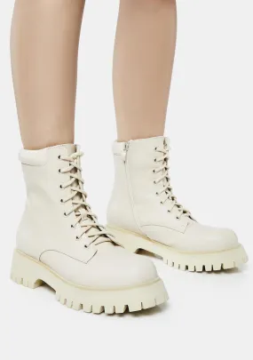 Cream Redoran Padded Combat Boots