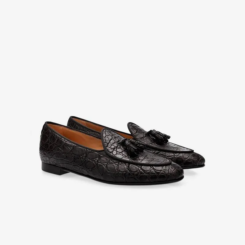 Crocodile-Embossed Leather Loafers
