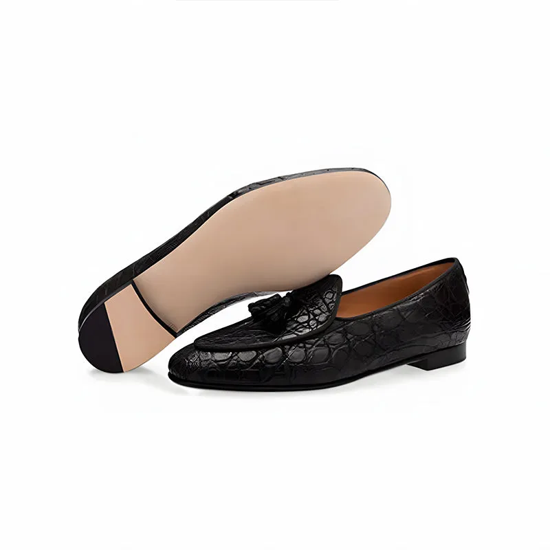 Crocodile-Embossed Leather Loafers