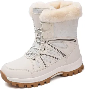 Fur Snow Boots For Women Wide Width Furry Boots Waterproof Ankle Boots Warm Winter Boots Mid-Calf Boots