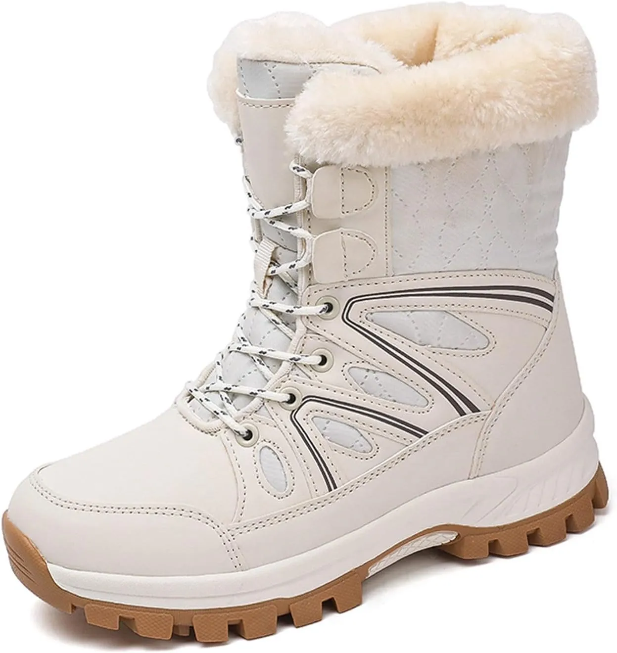 Fur Snow Boots For Women Wide Width Furry Boots Waterproof Ankle Boots Warm Winter Boots Mid-Calf Boots