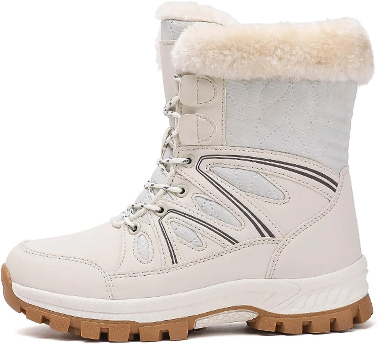 Fur Snow Boots For Women Wide Width Furry Boots Waterproof Ankle Boots Warm Winter Boots Mid-Calf Boots