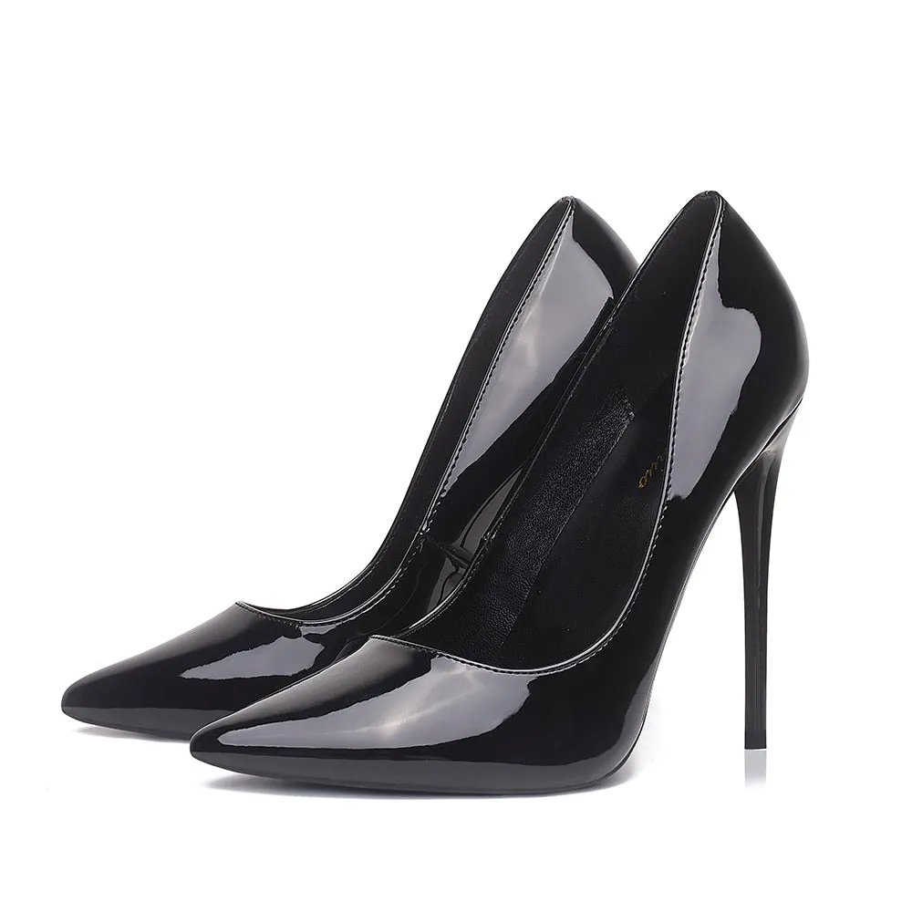 GENSHUO Frauen Pumps Marke High Heels Schwarz Lackleder Spitzzehen Sexy Stiletto Schuhe Frau Damen Plus Big Size 11 12