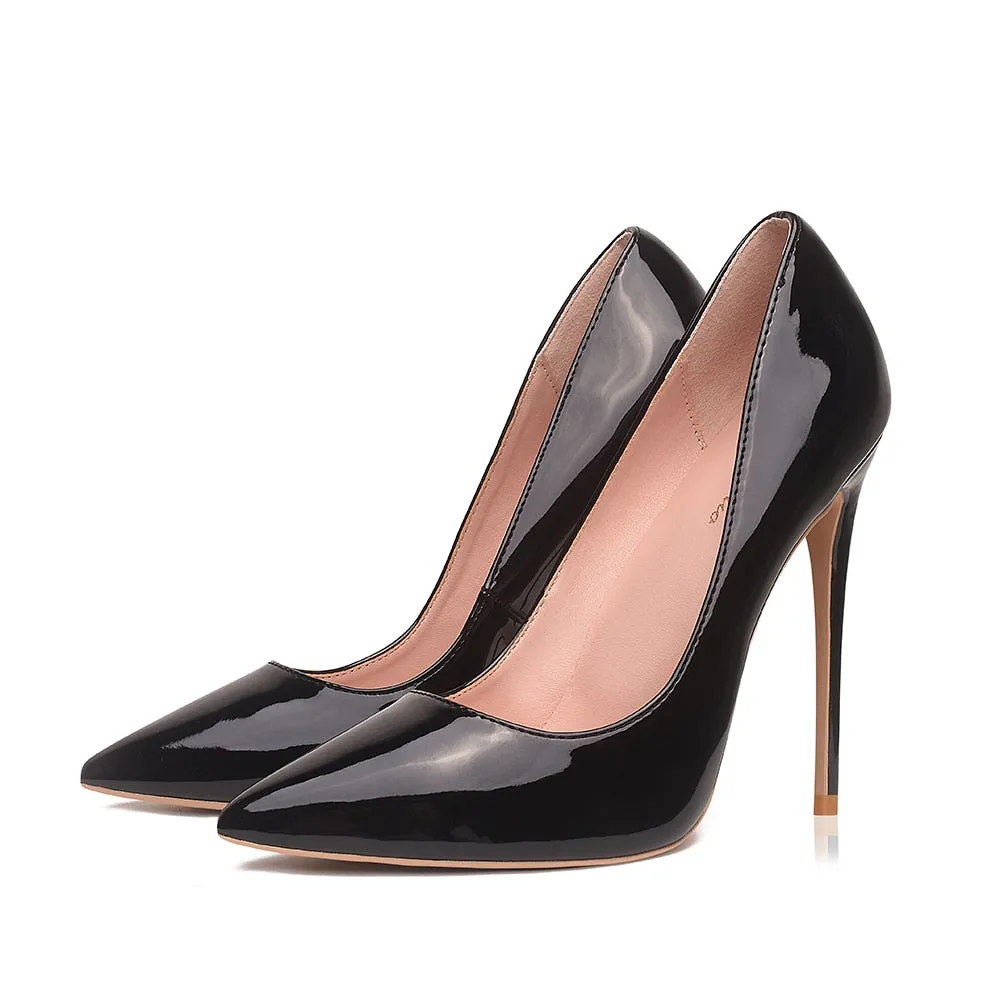 GENSHUO Frauen Pumps Marke High Heels Schwarz Lackleder Spitzzehen Sexy Stiletto Schuhe Frau Damen Plus Big Size 11 12
