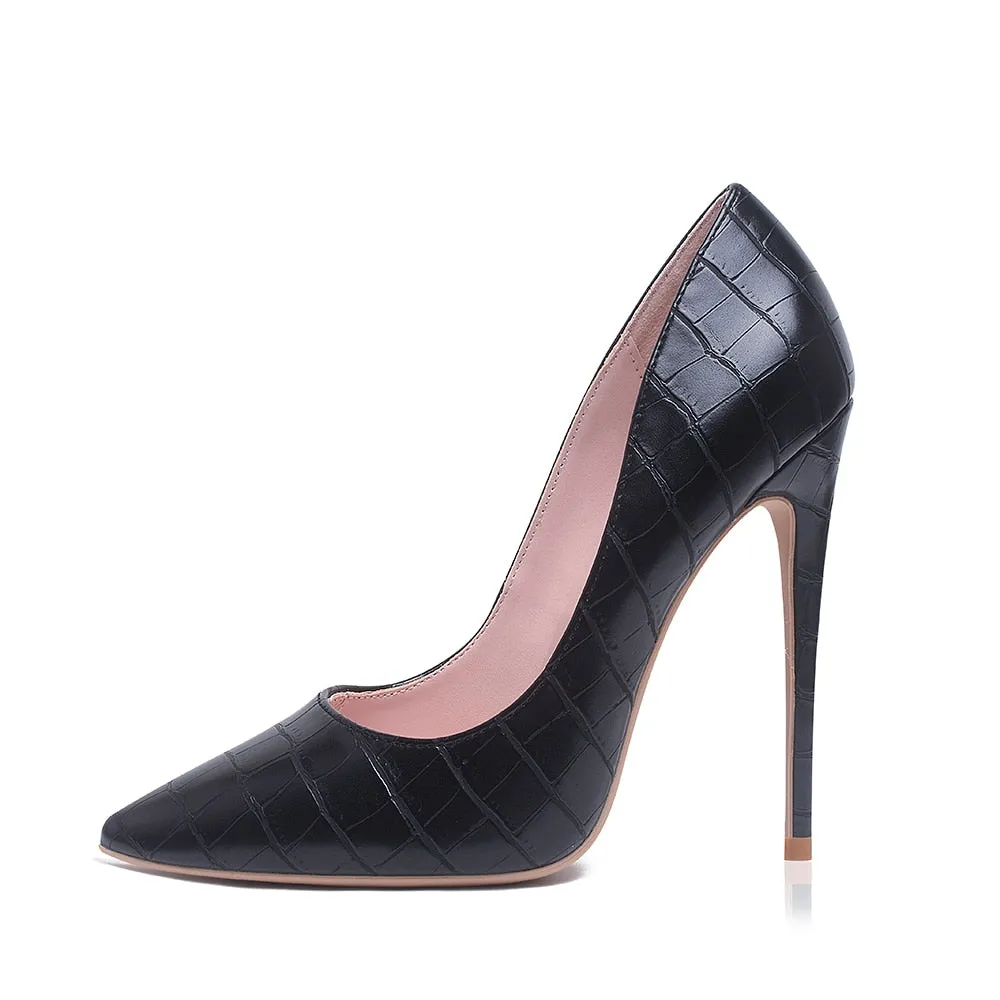 GENSHUO Frauen Pumps Marke High Heels Schwarz Lackleder Spitzzehen Sexy Stiletto Schuhe Frau Damen Plus Big Size 11 12