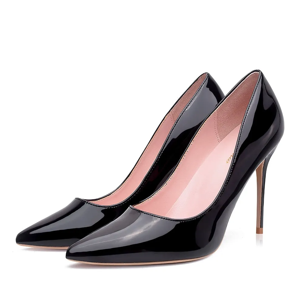 GENSHUO Frauen Pumps Marke High Heels Schwarz Lackleder Spitzzehen Sexy Stiletto Schuhe Frau Damen Plus Big Size 11 12