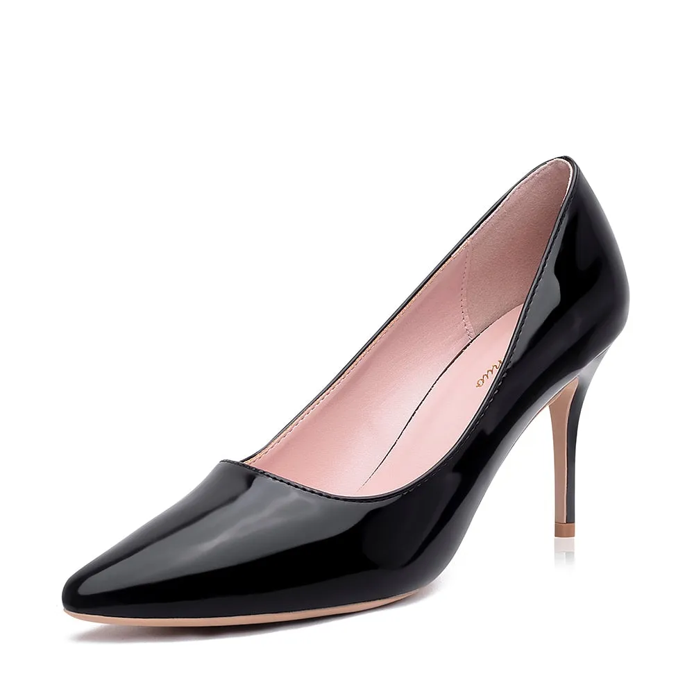 GENSHUO Frauen Pumps Marke High Heels Schwarz Lackleder Spitzzehen Sexy Stiletto Schuhe Frau Damen Plus Big Size 11 12