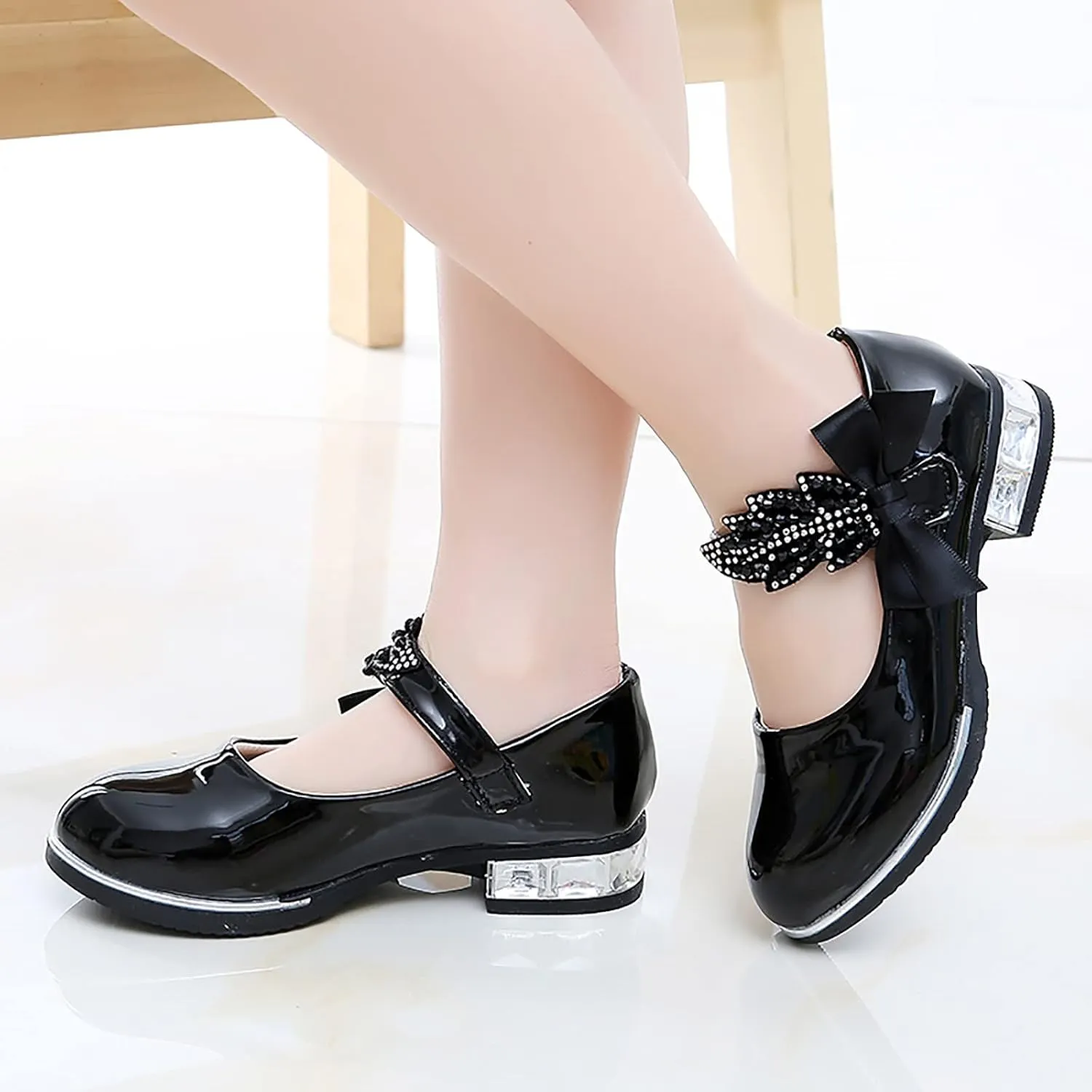 Girls Mary Jane Oxfor𝐝 Dress Shoes Toddler Kids School Shoes Pump Patent Leather Uniform Low Heel Flats for Wedding