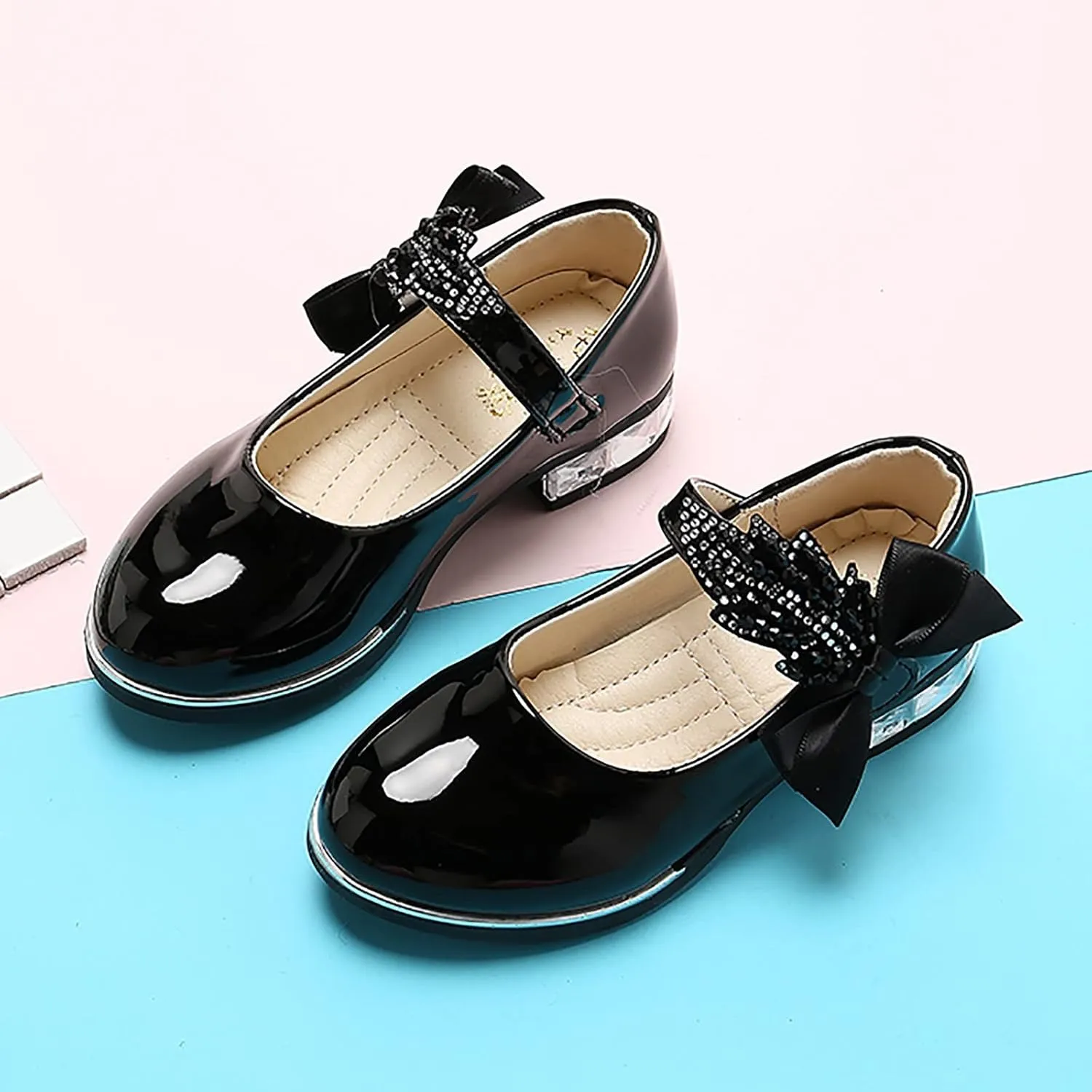 Girls Mary Jane Oxfor𝐝 Dress Shoes Toddler Kids School Shoes Pump Patent Leather Uniform Low Heel Flats for Wedding