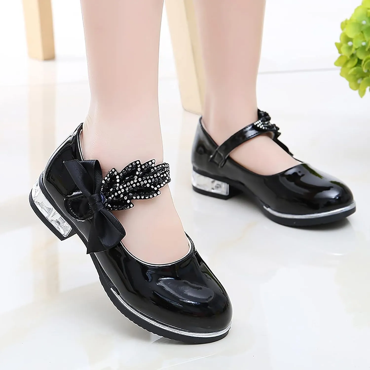 Girls Mary Jane Oxfor𝐝 Dress Shoes Toddler Kids School Shoes Pump Patent Leather Uniform Low Heel Flats for Wedding