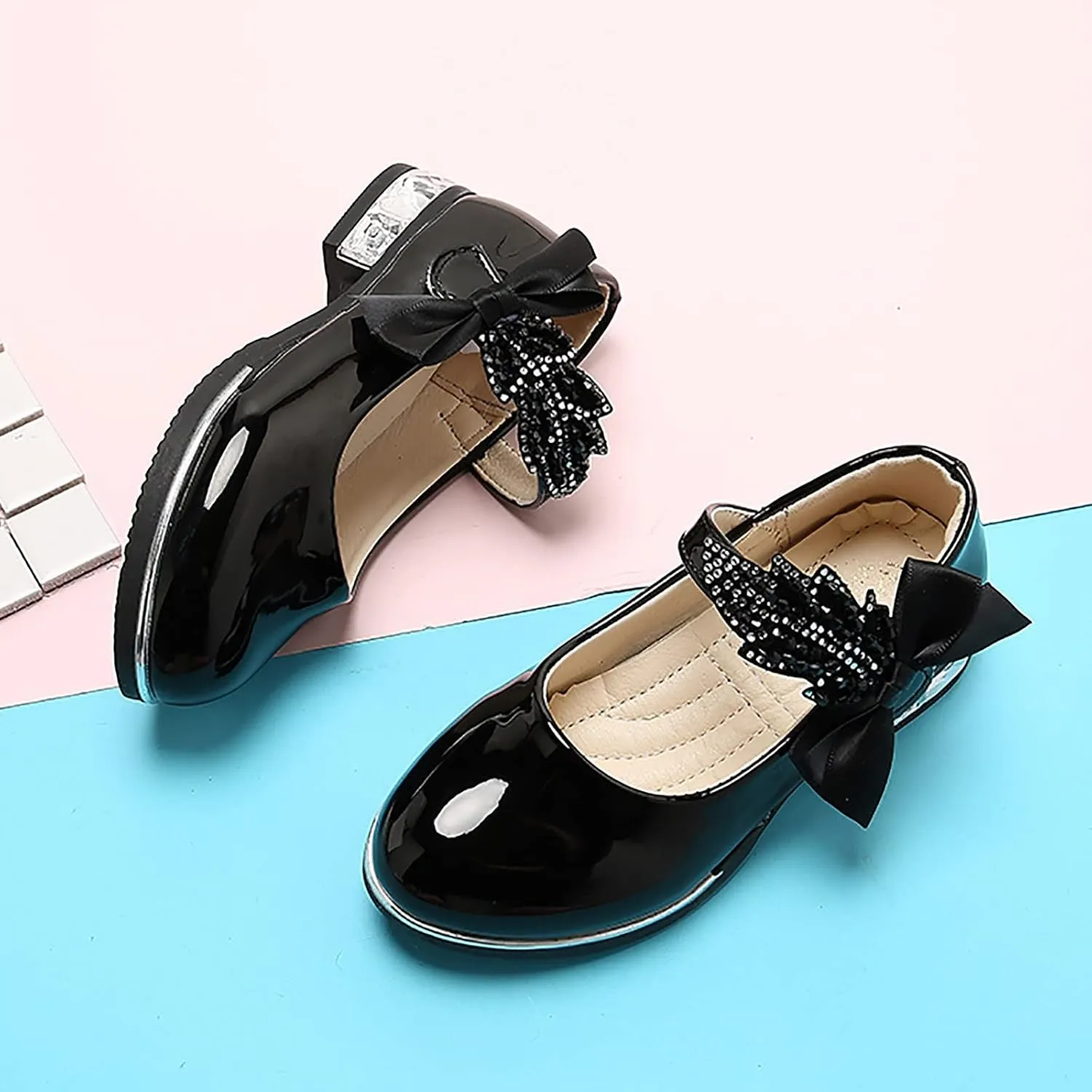 Girls Mary Jane Oxfor𝐝 Dress Shoes Toddler Kids School Shoes Pump Patent Leather Uniform Low Heel Flats for Wedding
