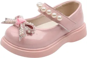 Girls Platform Mary Jane Leather Shoes Baby Kids Bow Pearl Chain Dress Chunky Shoes School Uniform Oxfor𝐝 Prom Shoes