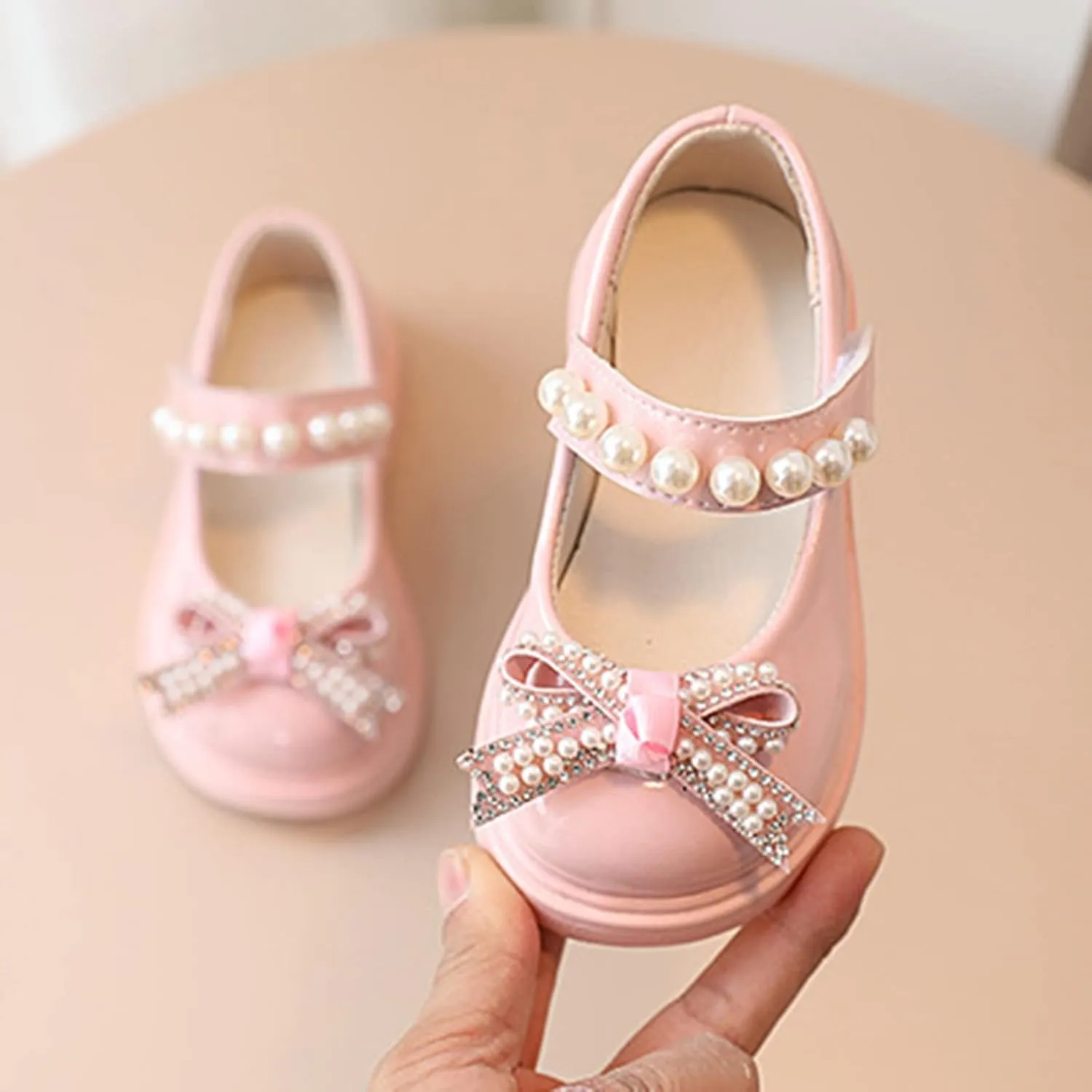 Girls Platform Mary Jane Leather Shoes Baby Kids Bow Pearl Chain Dress Chunky Shoes School Uniform Oxfor𝐝 Prom Shoes