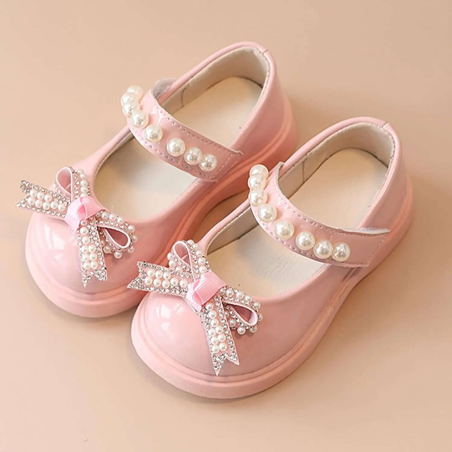 Girls Platform Mary Jane Leather Shoes Baby Kids Bow Pearl Chain Dress Chunky Shoes School Uniform Oxfor𝐝 Prom Shoes