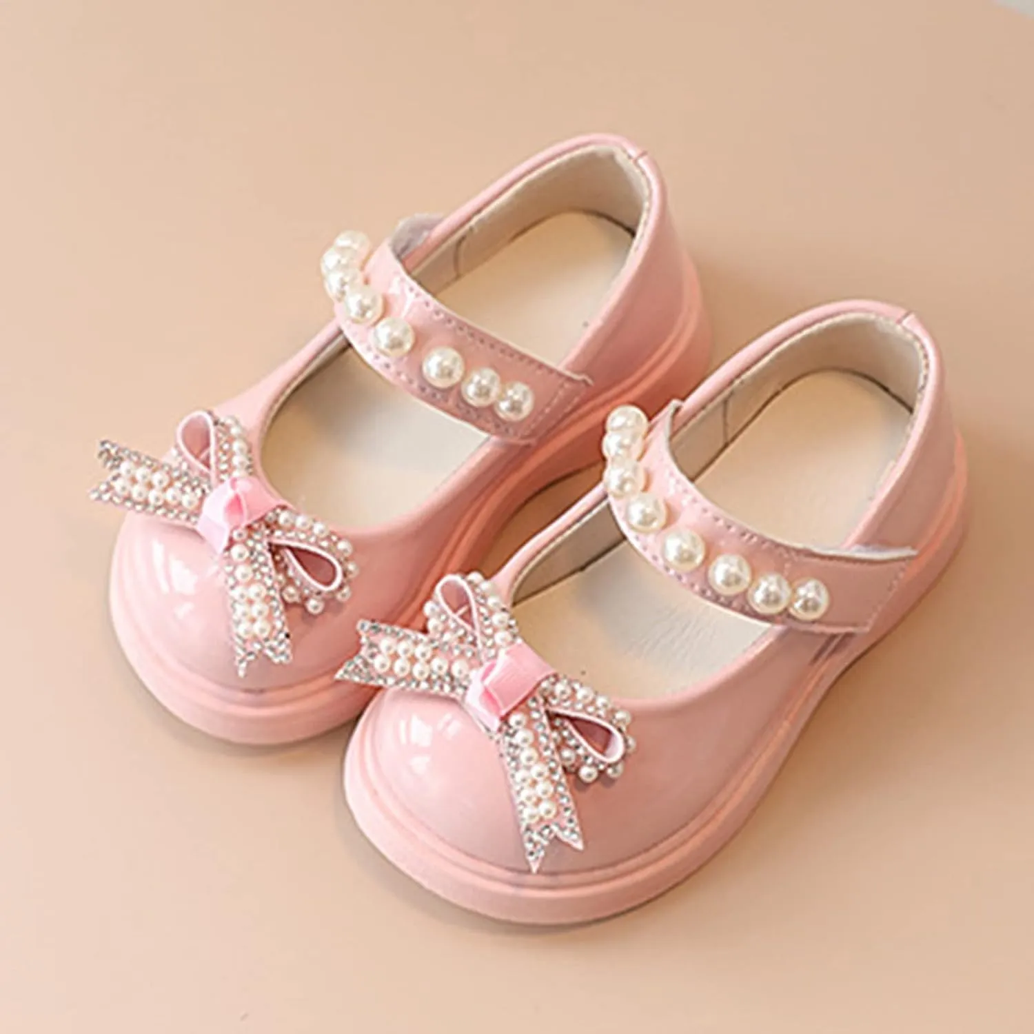 Girls Platform Mary Jane Leather Shoes Baby Kids Bow Pearl Chain Dress Chunky Shoes School Uniform Oxfor𝐝 Prom Shoes