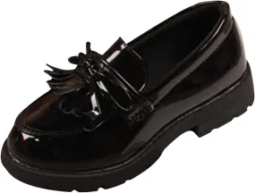 Girls Slip On Leather Loafer Tassel Bow Flats School Dress Shoes for Girls No Choirboy (Black, 37)